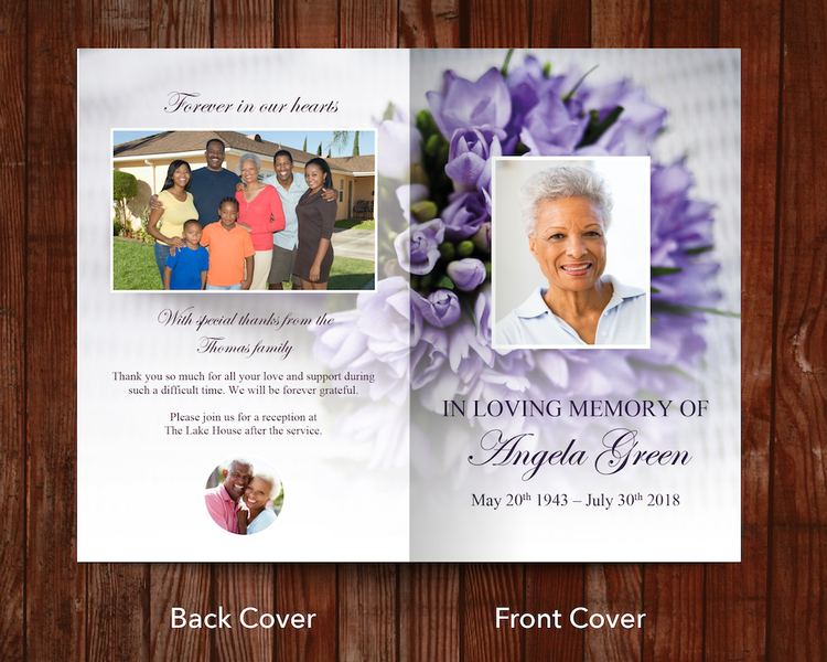 8 Page Purple Bouquet Funeral Program Template – Funeral Templates