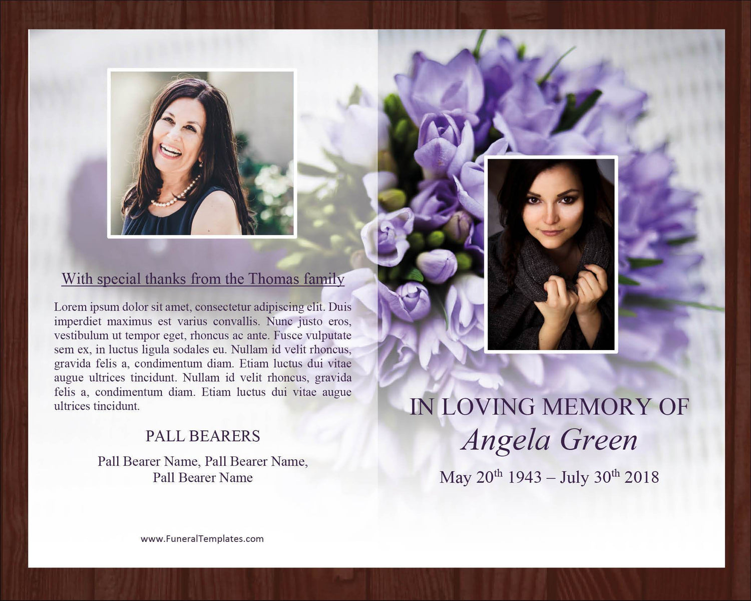 8 Page Purple Bouquet Funeral Program Template + Prayer Card – Funeral Templates 8 Page Purple Bouquet Funeral Program Template + Prayer Card – Funeral Templates