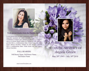 8 Page Purple Bouquet Funeral Program Template + Prayer Card – Funeral ...
