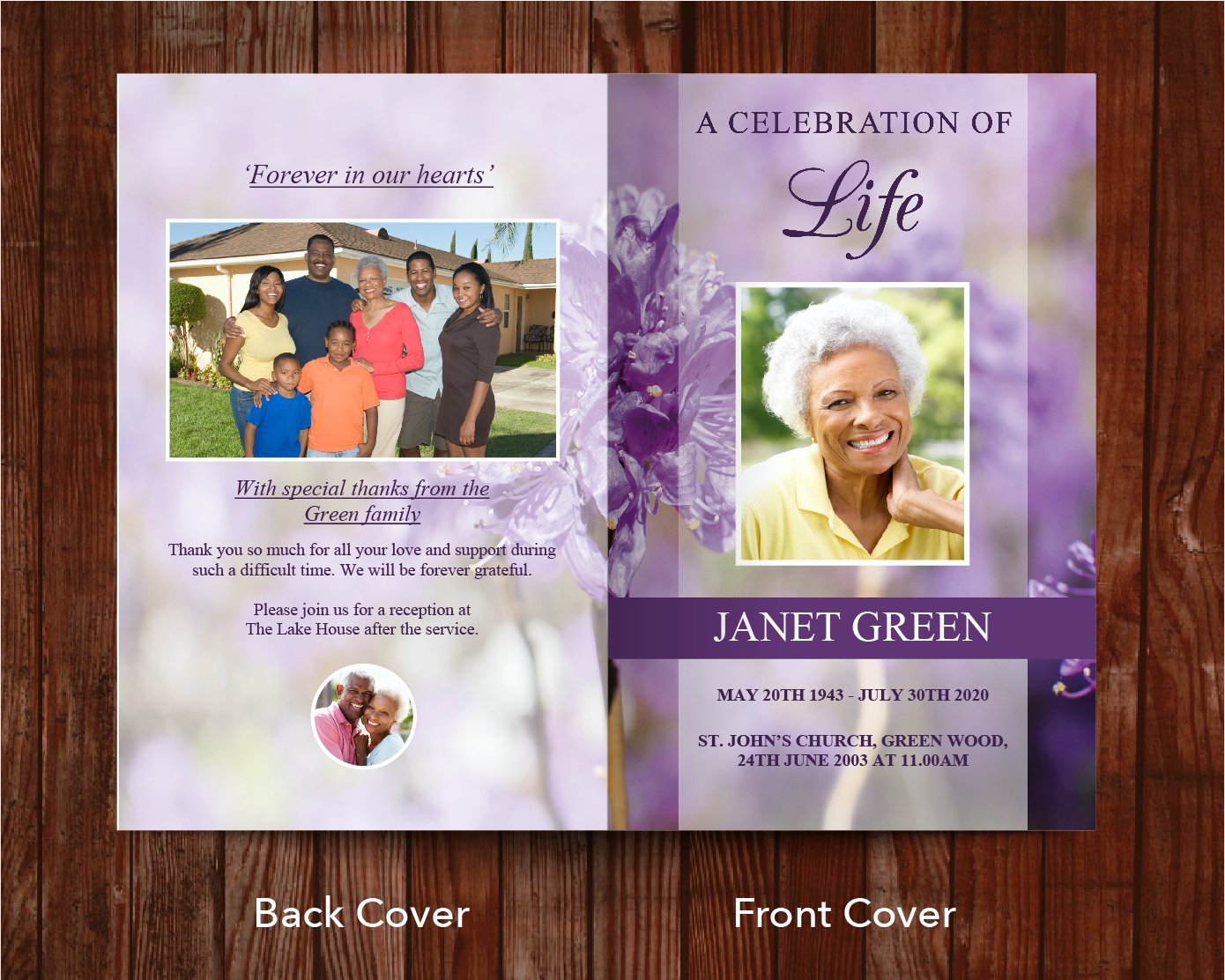 8 Page Purple Flowers Funeral Program Template