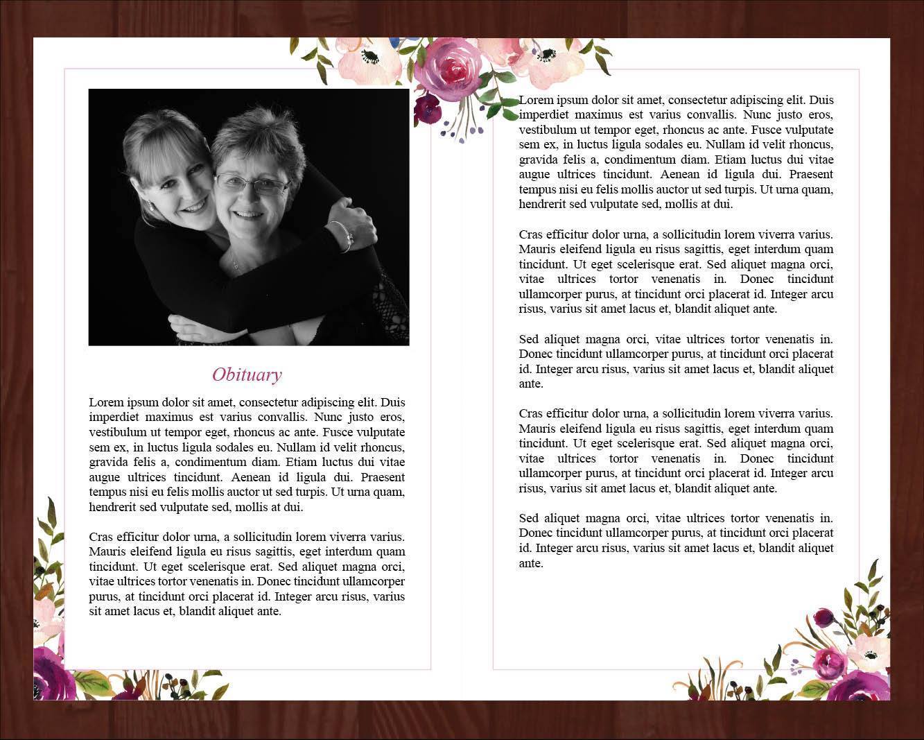 8 Page Purple Roses Funeral Program Template + Prayer Card