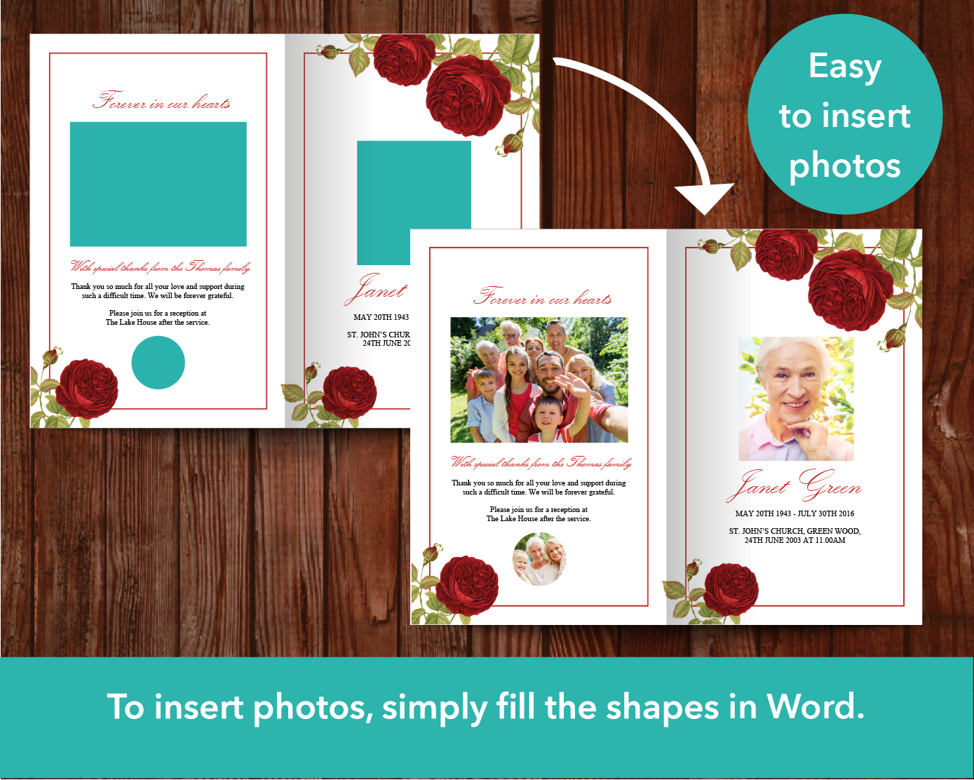 8 Page Red Rose Funeral Program Template – Funeral Templates