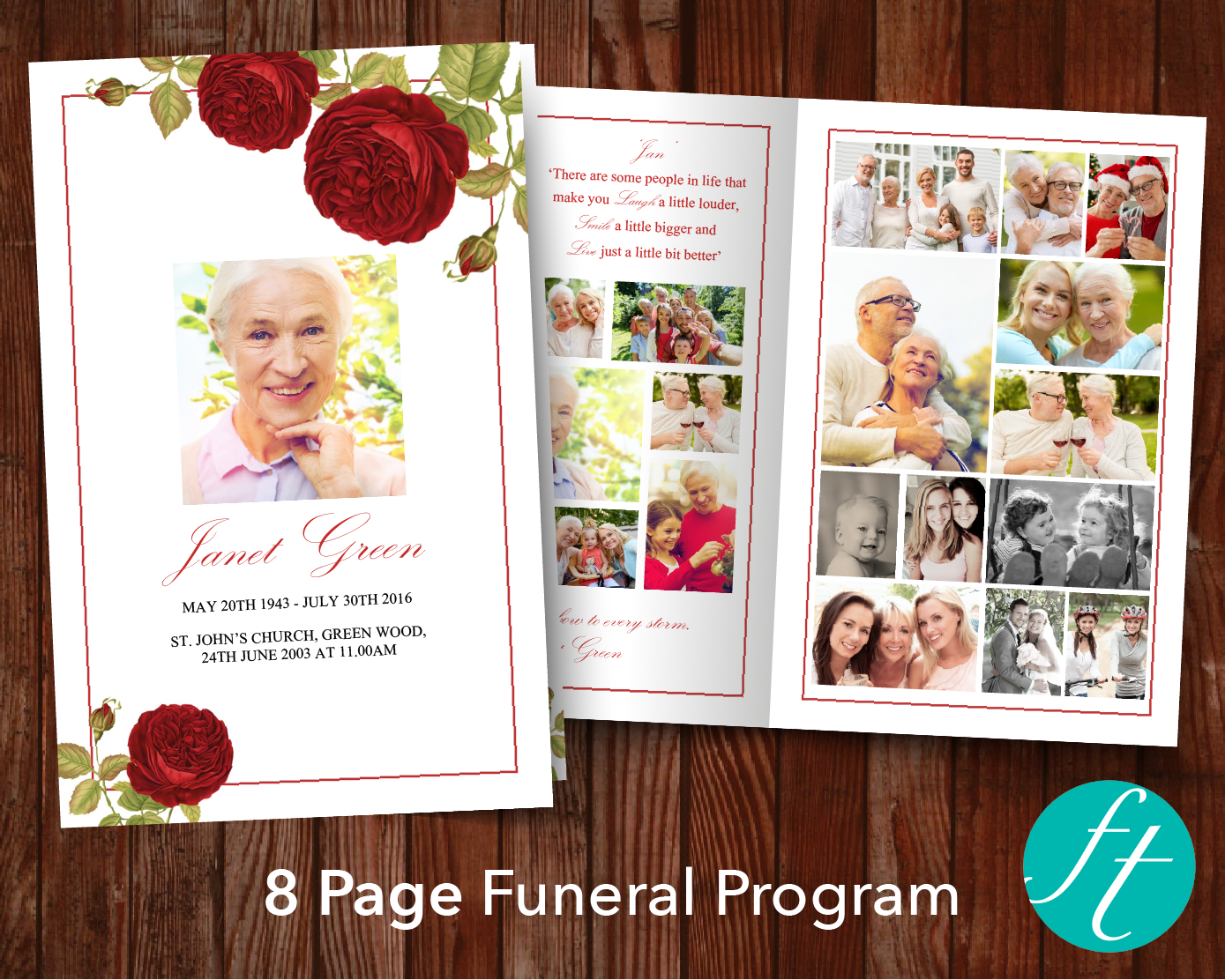 8 Page Red Rose Funeral Program Template – Funeral Templates
