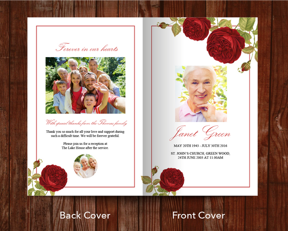 8 Page Red Rose Funeral Program Template – Funeral Templates