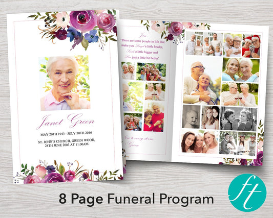 8 Page Rose Bloom Funeral Program Template