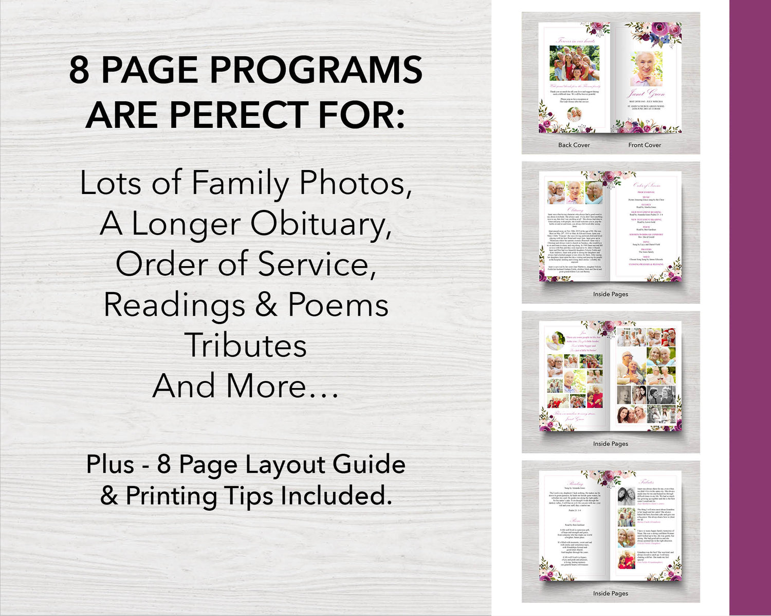 8 Page Rose Bloom Funeral Program Template