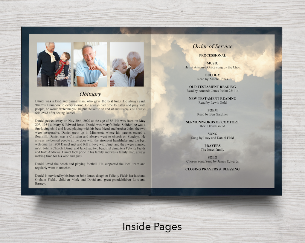 8 Page Sky Funeral Program Template (11 x 17 inches)