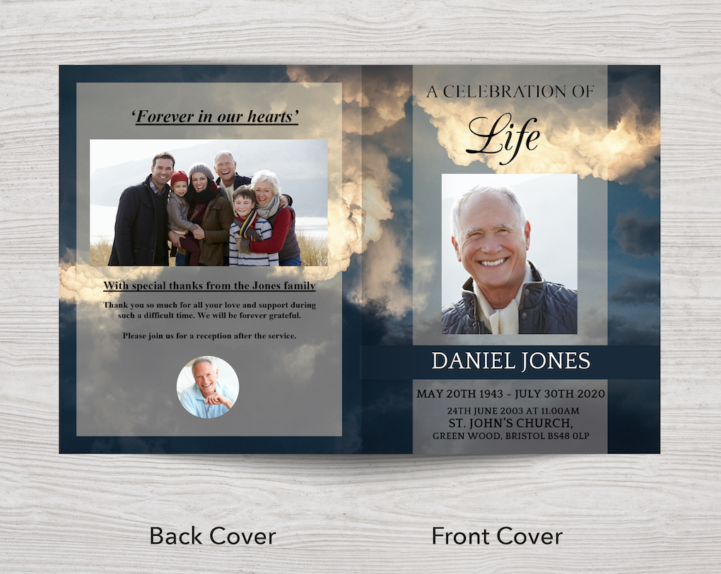 8 Page Sky Funeral Program Template (11 x 17 inches)