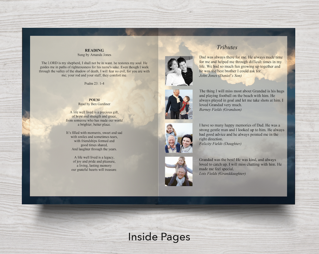 8 Page Sky Funeral Program Template (11 x 17 inches)