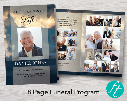 8 Page Sky Funeral Program Template