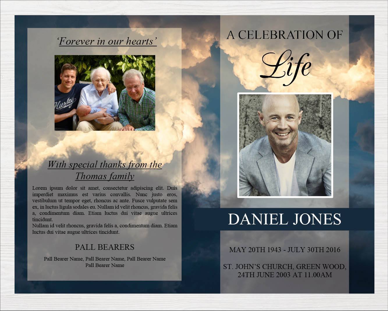 8 Page Sky Funeral Program Template + Prayer Card