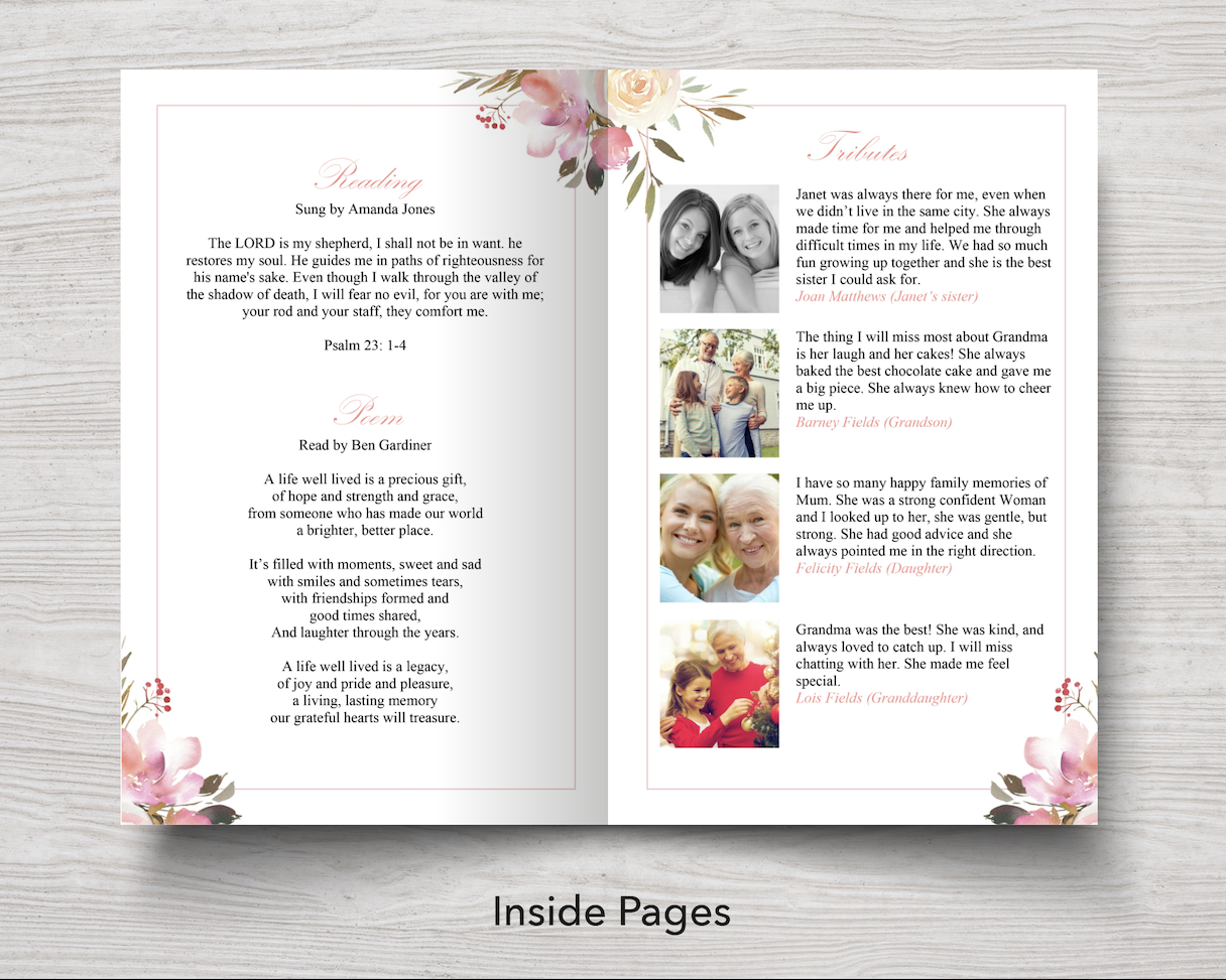 8 Page Spring Flowers Funeral Program Template
