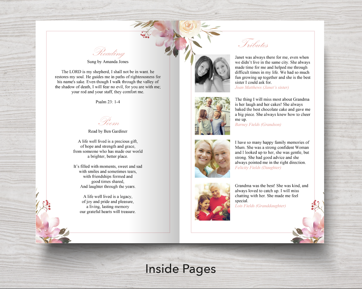 8 Page Spring Flowers Funeral Program Template – Funeral Templates