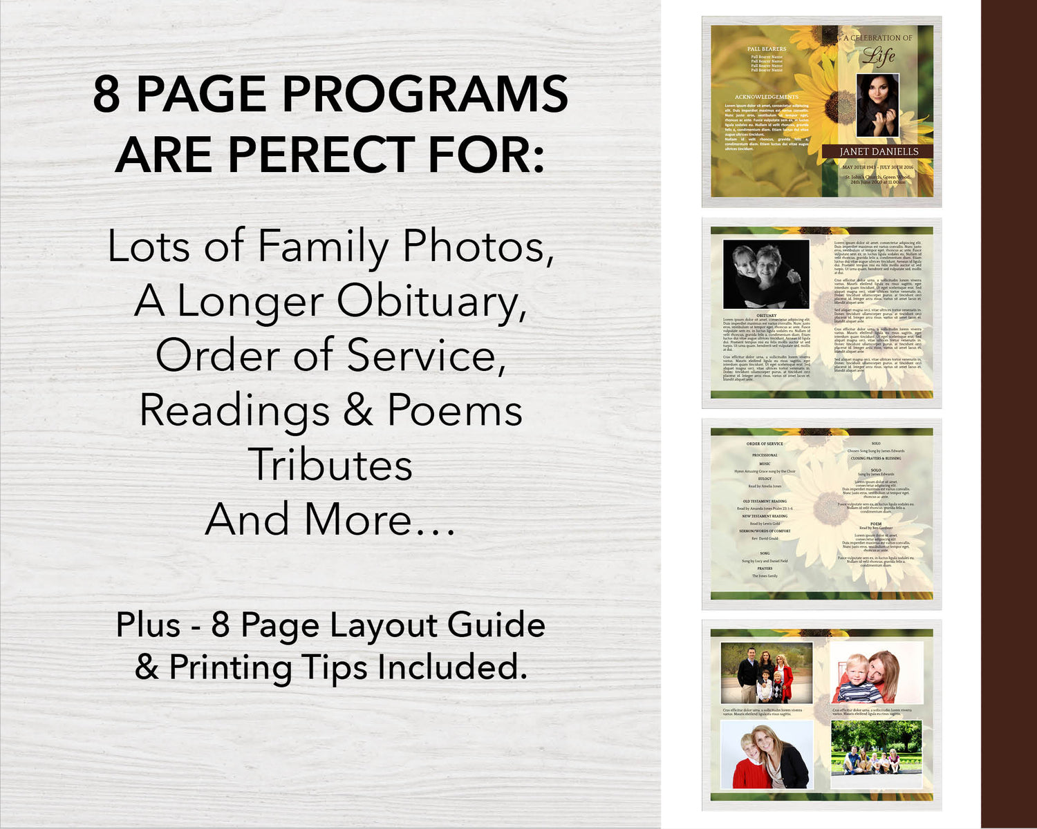 8 Page Sunflowers Funeral Program Template
