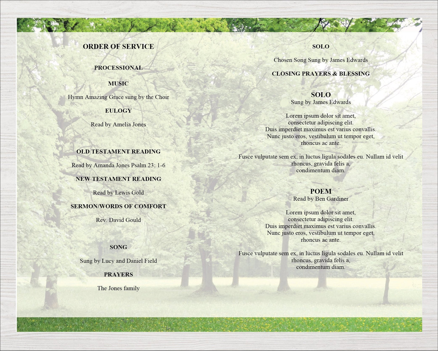 8 Page Trees Funeral Program Template – Funeral Templates