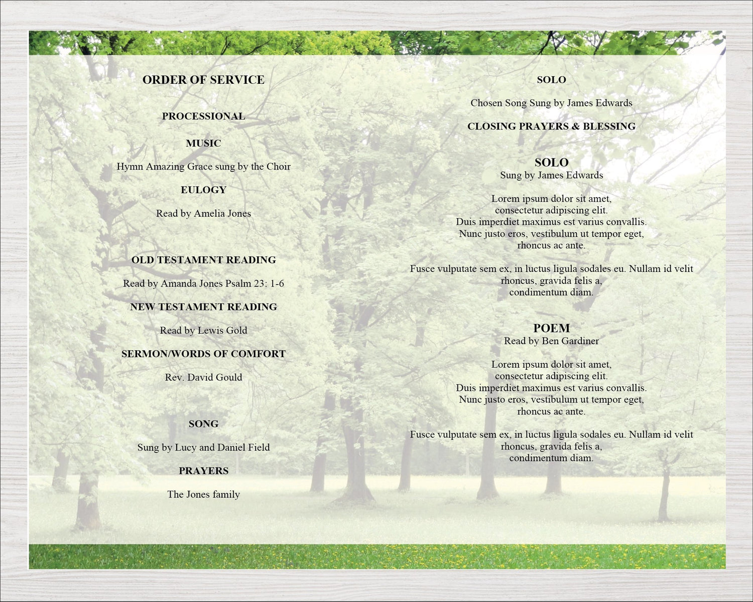 8 Page Trees Funeral Program Template