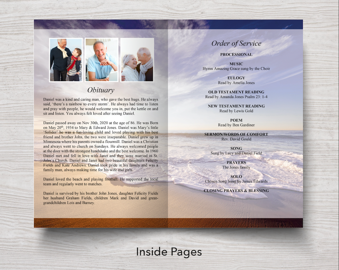 8 Page Waves Funeral Program Template – Funeral Templates