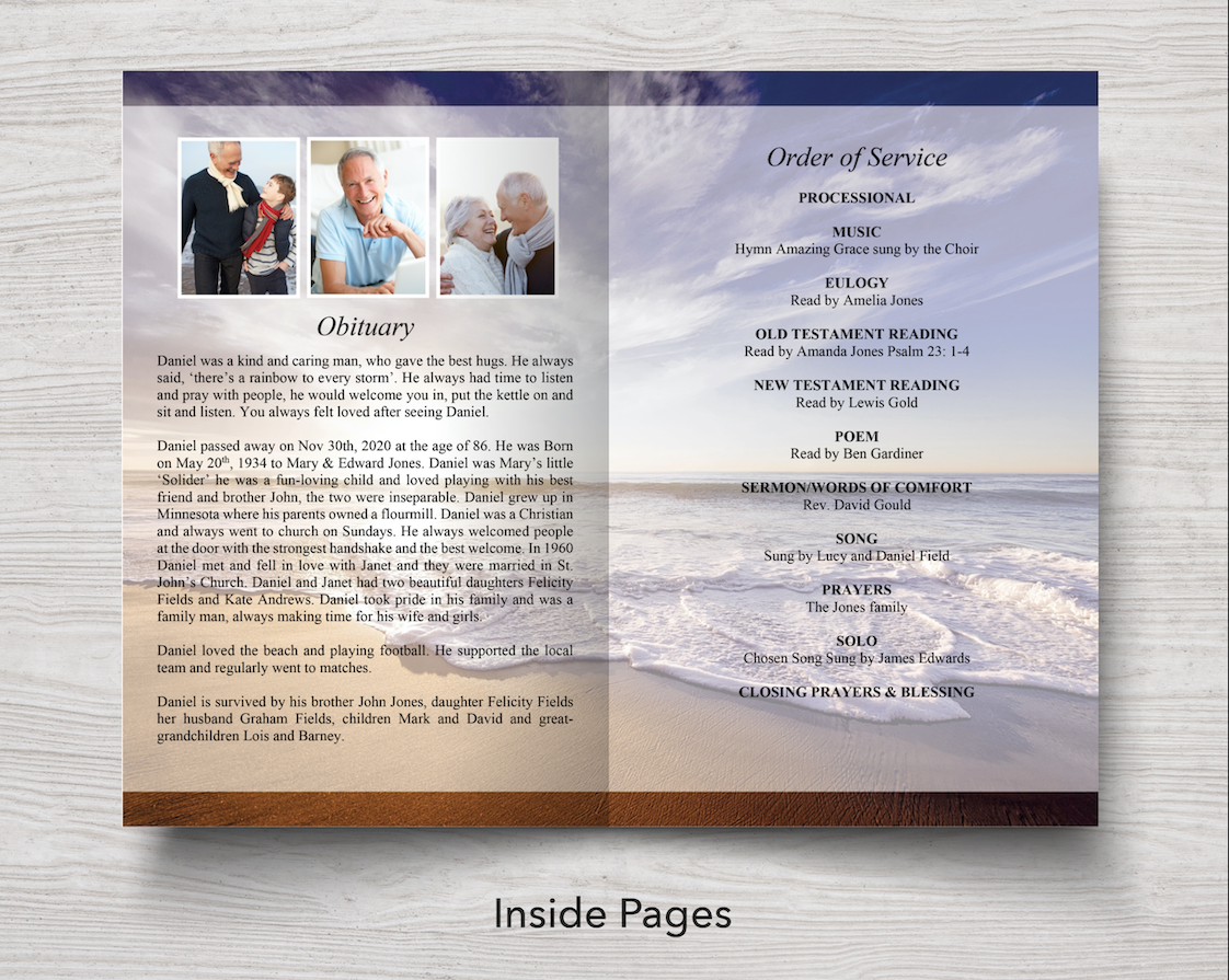 8 Page Waves Funeral Program Template