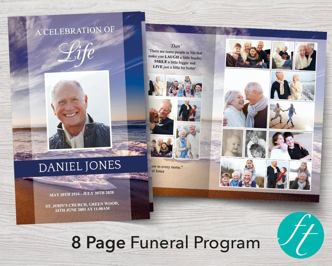 8 Page Waves Funeral Program Template – Funeral Templates