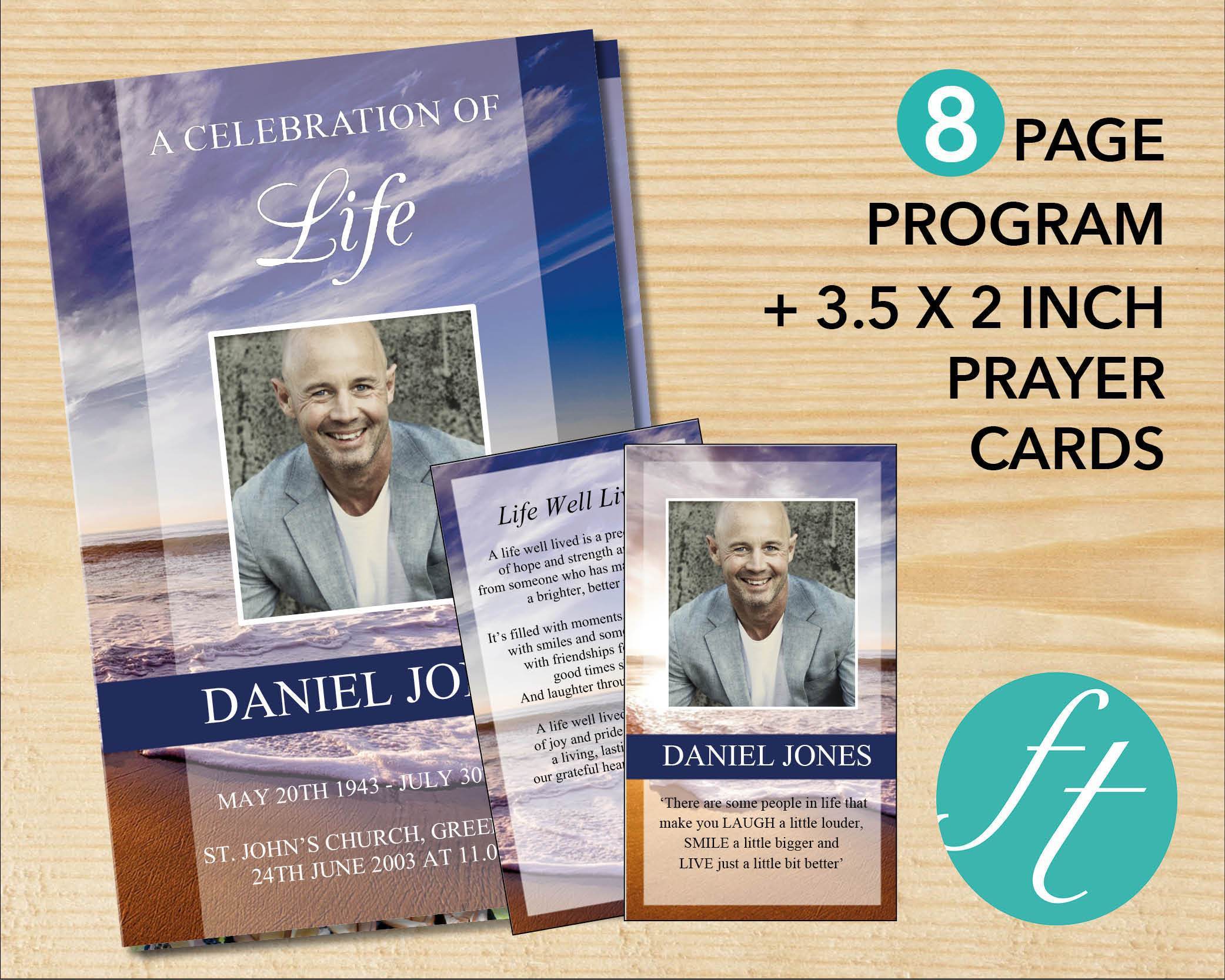 8 Page Waves Funeral Program Template + Prayer Card – Funeral Templates