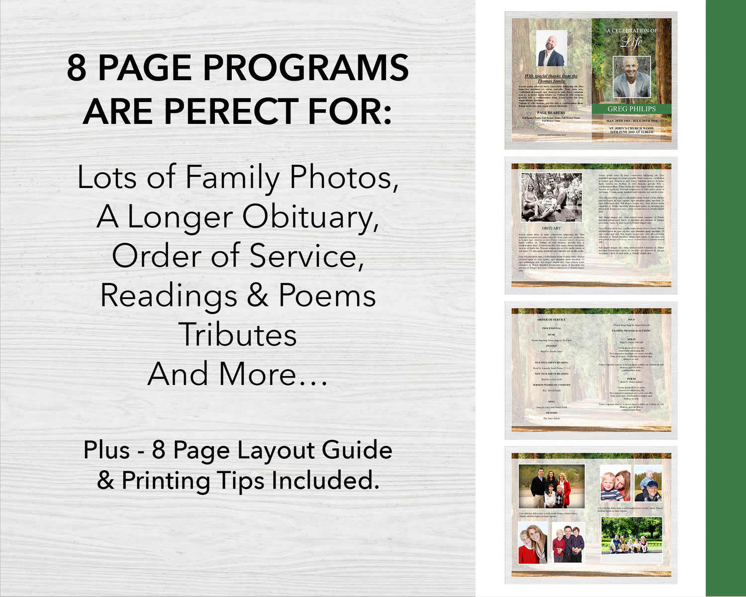 8 Page Woodland Funeral Program Template