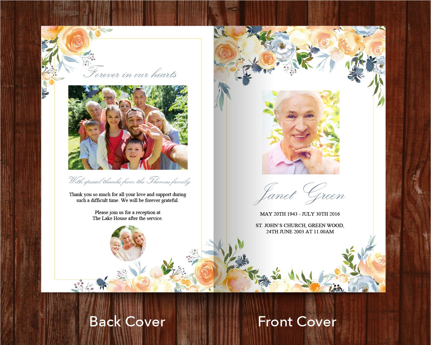 8 Page Yellow Bouquet Funeral Program Template