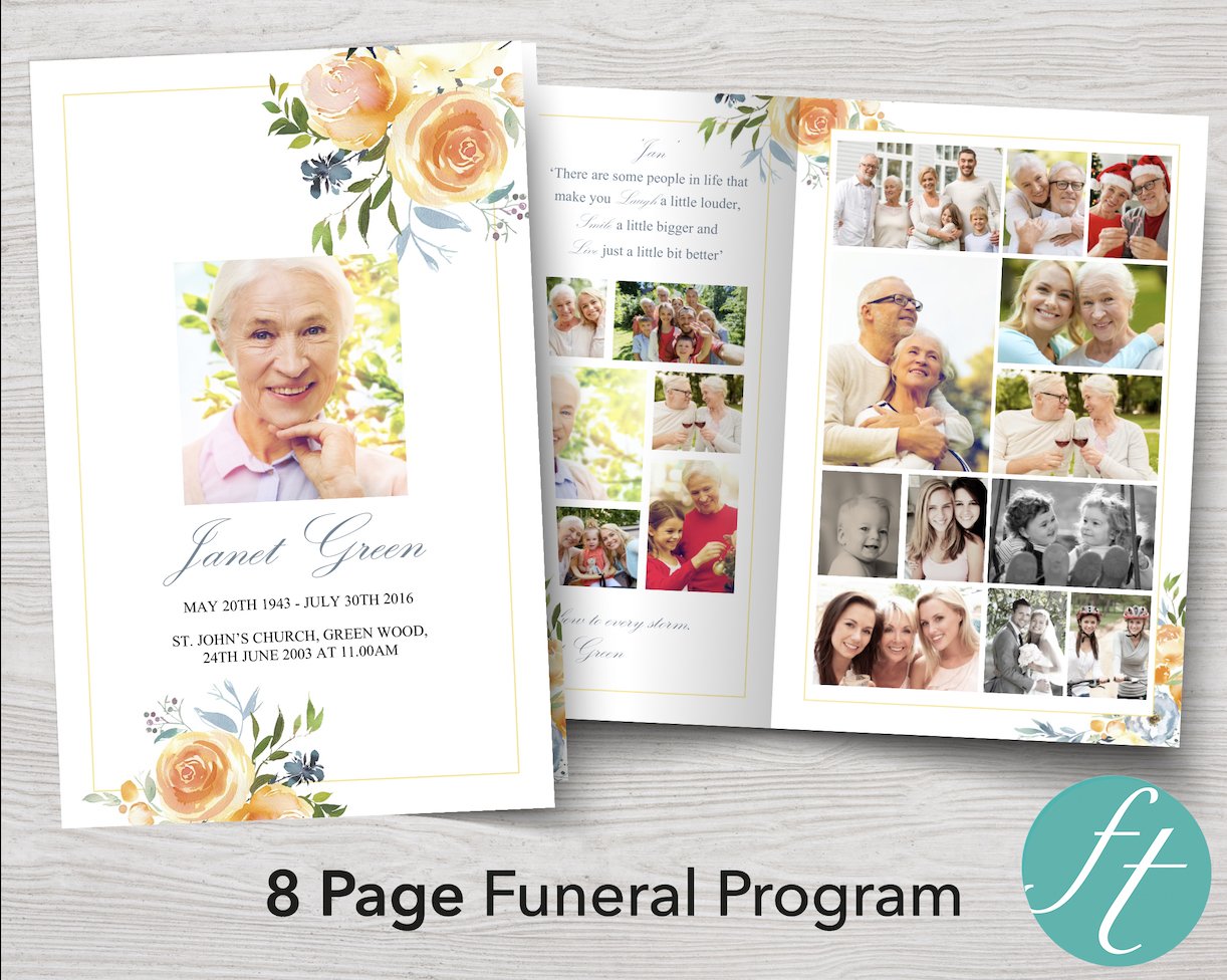 8 Page Yellow Rose Funeral Program Template – Funeral Templates