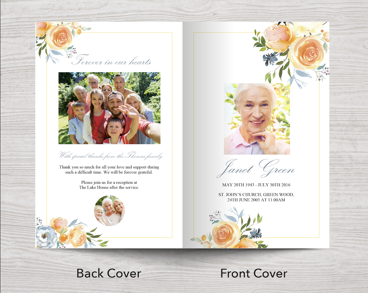 8 Page Yellow Rose Funeral Program Template – Funeral Templates