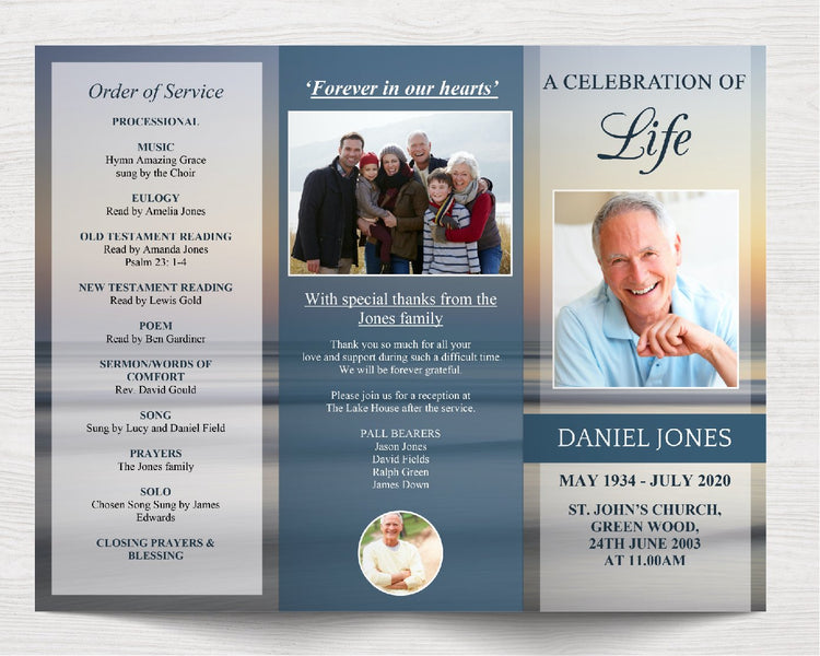 Trifold Beach Sunset Funeral Program Template – Funeral Templates