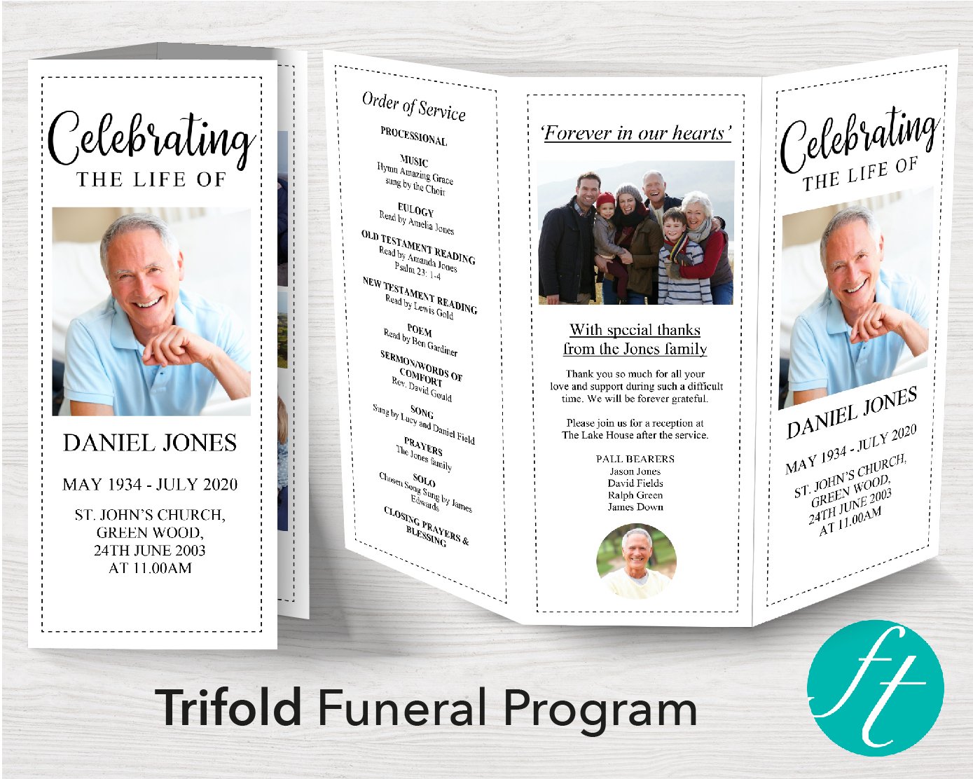 Trifold Classic Funeral Program Template