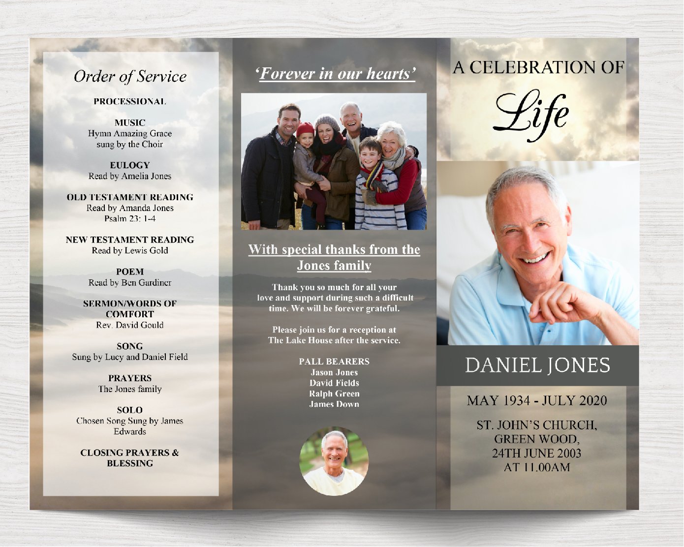 Trifold Mountain Funeral Program Template
