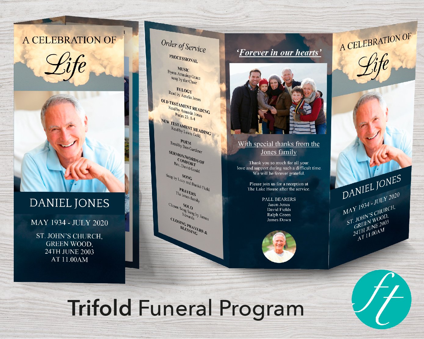Trifold Sky Funeral Program Template