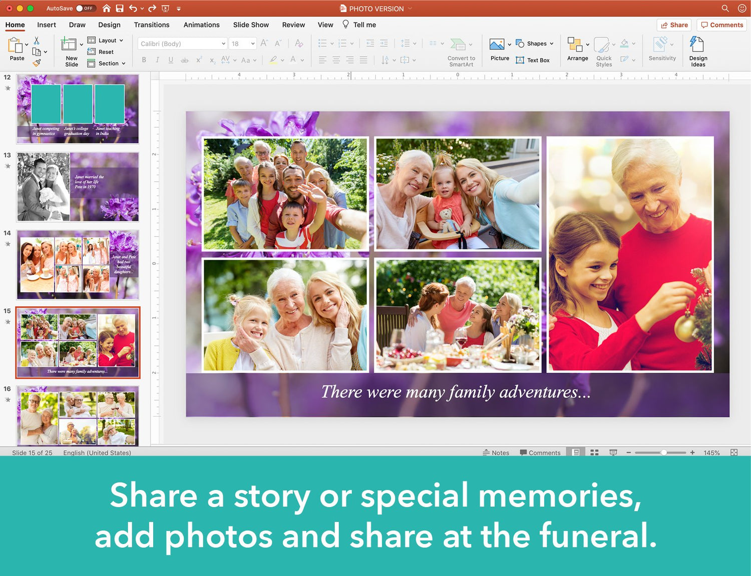 Purple Flowers Funeral Slide Show Template