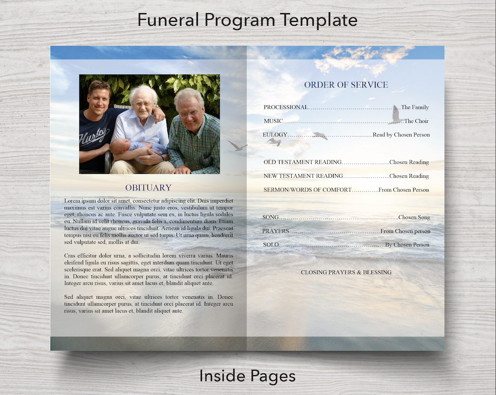 4 Page Beach Program + Sign, Slide Show, Thank You & Invite