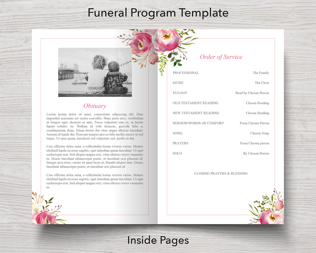 4 Page Floral Burst Program + Sign, Slide Show, Thank You & Invite ...