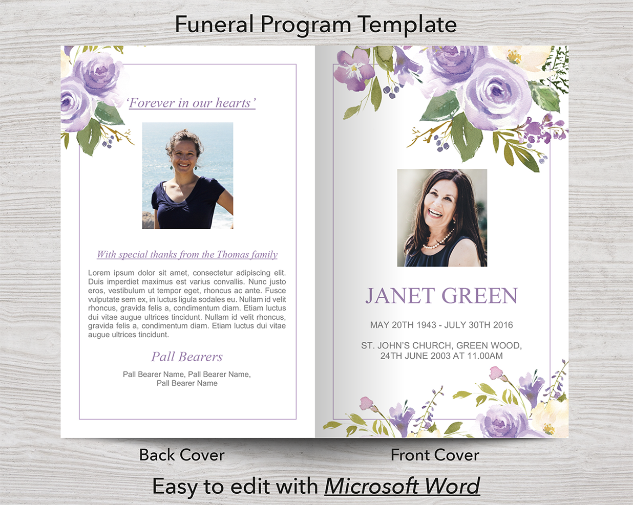 4 Page Lilac Bouquet Program + Sign, Slide Show, Thank You & Invite