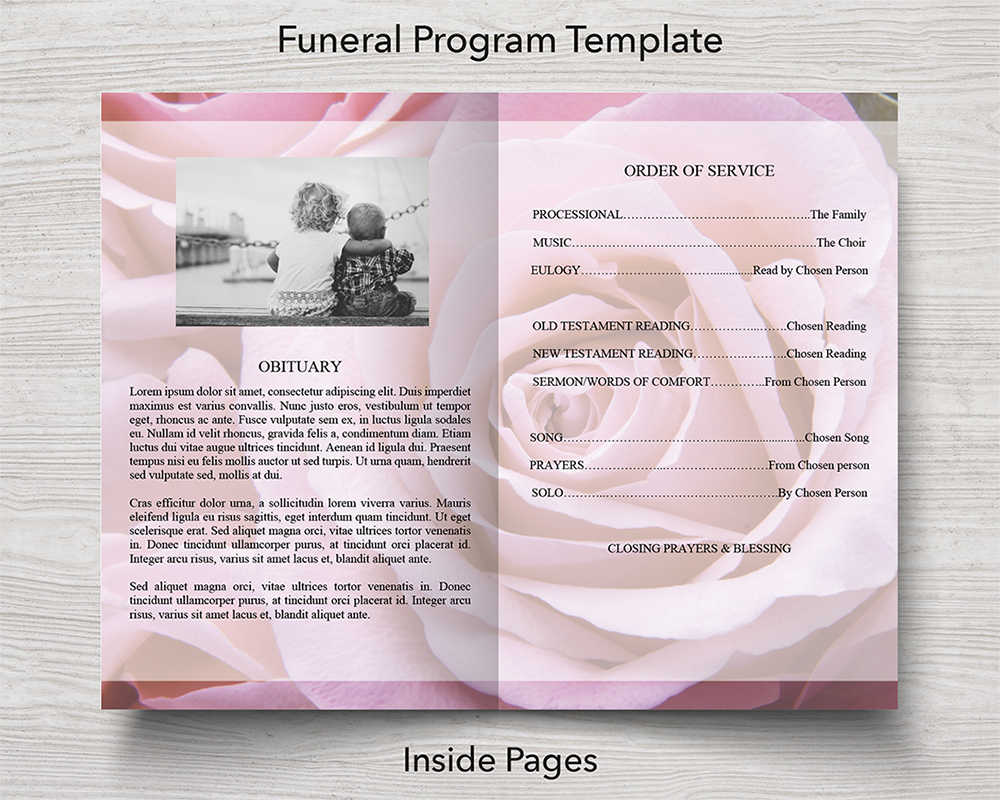 4 Page Pink Rose Program + Sign, Slide Show, Thank You & Invite