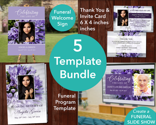 4 Page Purple Bouquet Program + Sign, Slide Show, Thank You & Invite