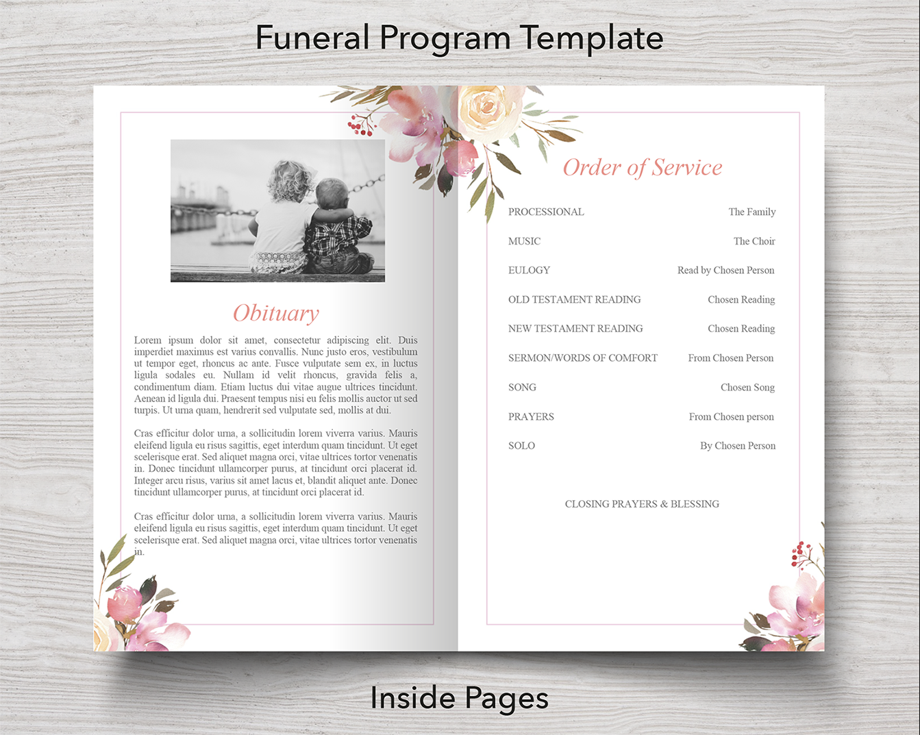 4 Page Spring Flowers Program + Sign, Slide Show, Thank You & Invite