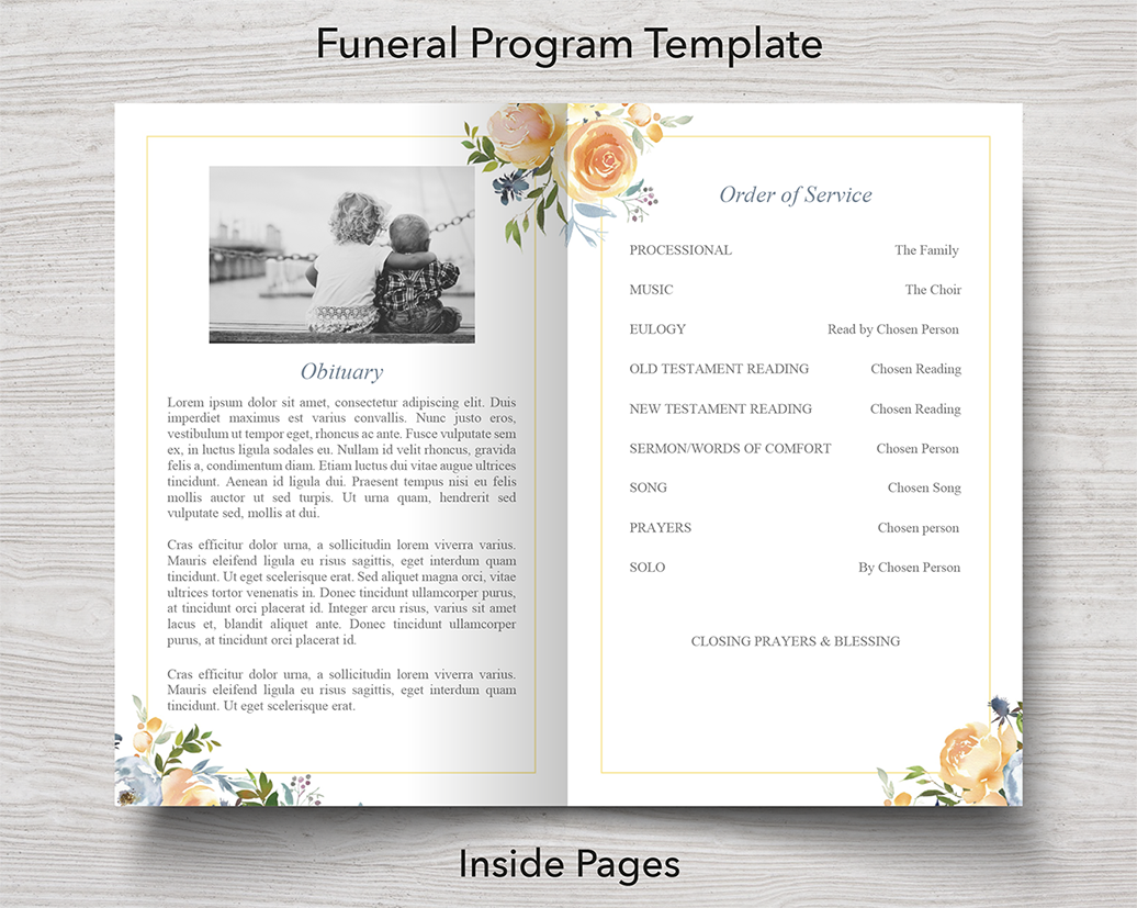 4 Page Yellow Rose Program + Sign, Slide Show, Thank You & Invite