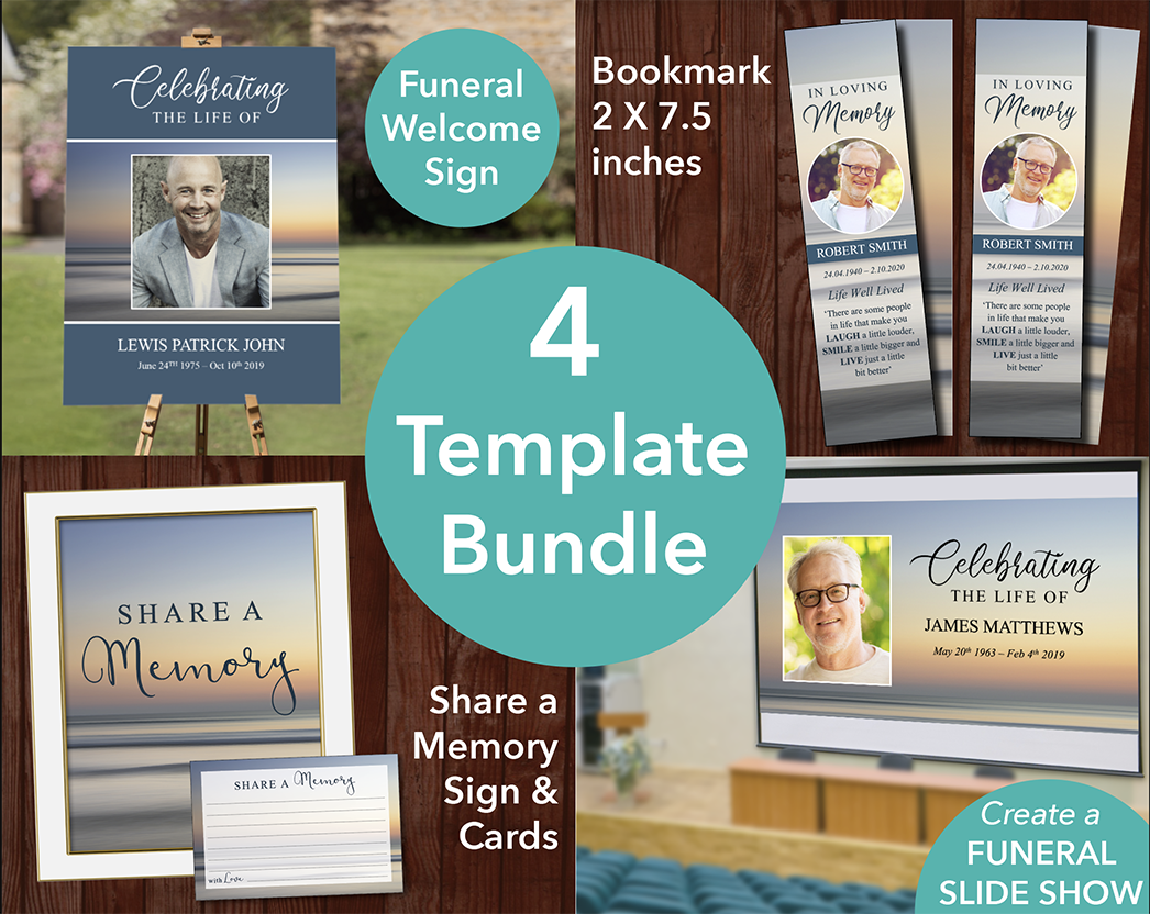 Beach Memory. Sign Beach Sunset Funeral Sign + Slideshow, Bookmark, Memory Sign & Cards ...