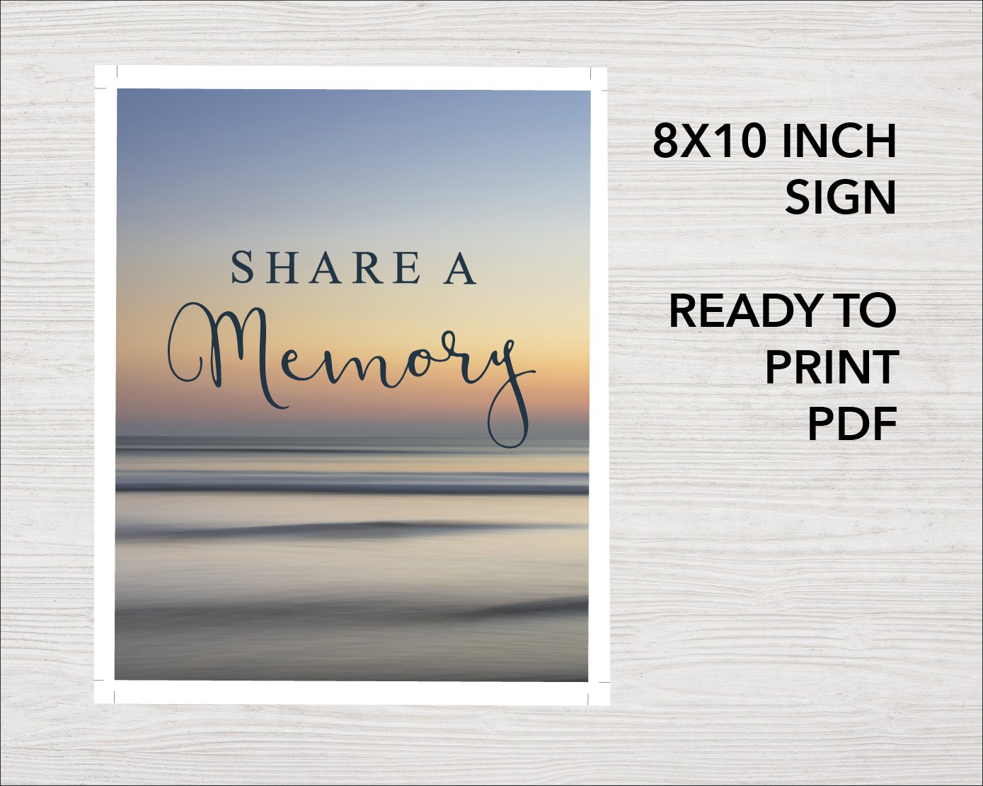 Beach Sunset Funeral Welcome Sign + Slide Show, Bookmark, Share a Memory Sign & Cards