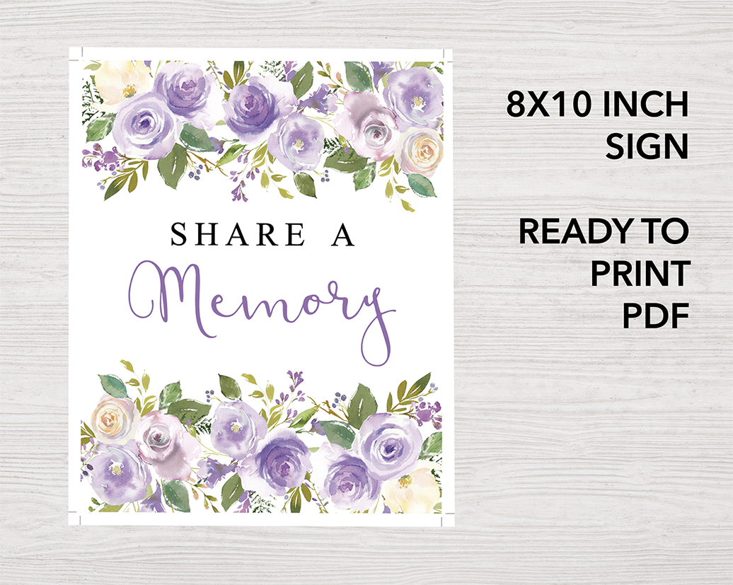 Lilac Bouquet Funeral Welcome Sign + Slide Show, Bookmark, Share a Memory Sign & Cards