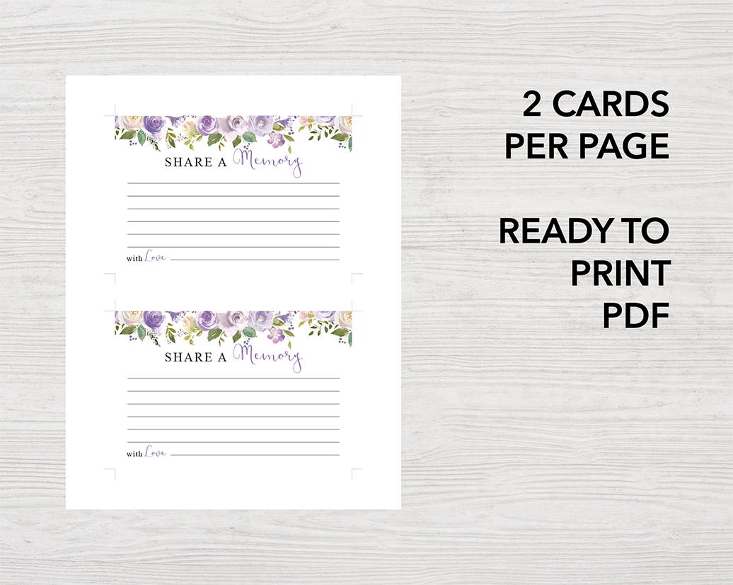 Lilac Bouquet Funeral Welcome Sign + Slide Show, Bookmark, Share a Memory Sign & Cards