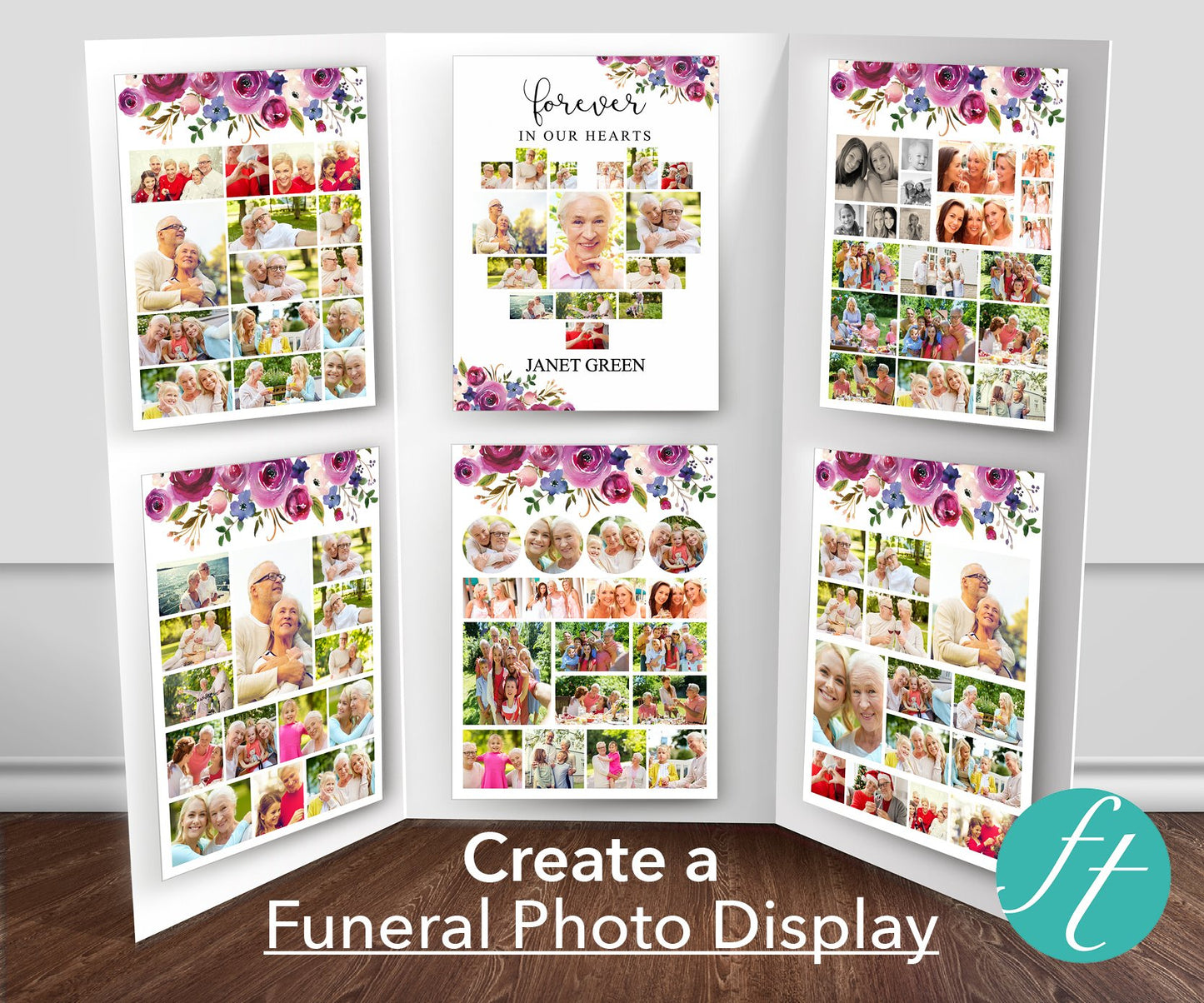 Purple Roses Large Funeral Photo Display