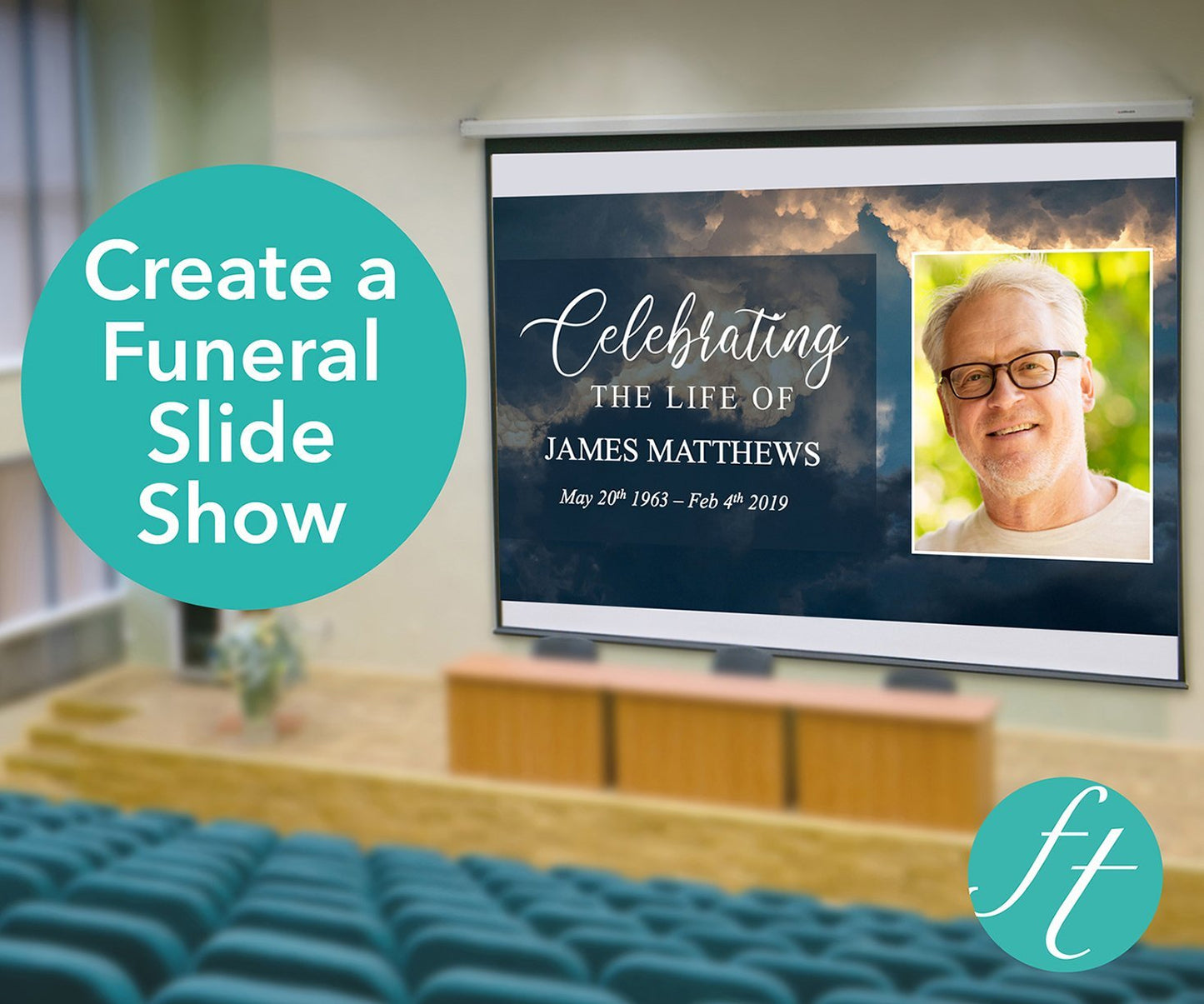 Sky Funeral Welcome Sign + Slide Show, Bookmark, Share a Memory Sign & Cards