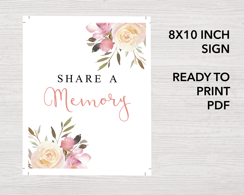 Spring Flowers Funeral Welcome Sign + Slide Show, Bookmark, Share a Memory Sign & Cards
