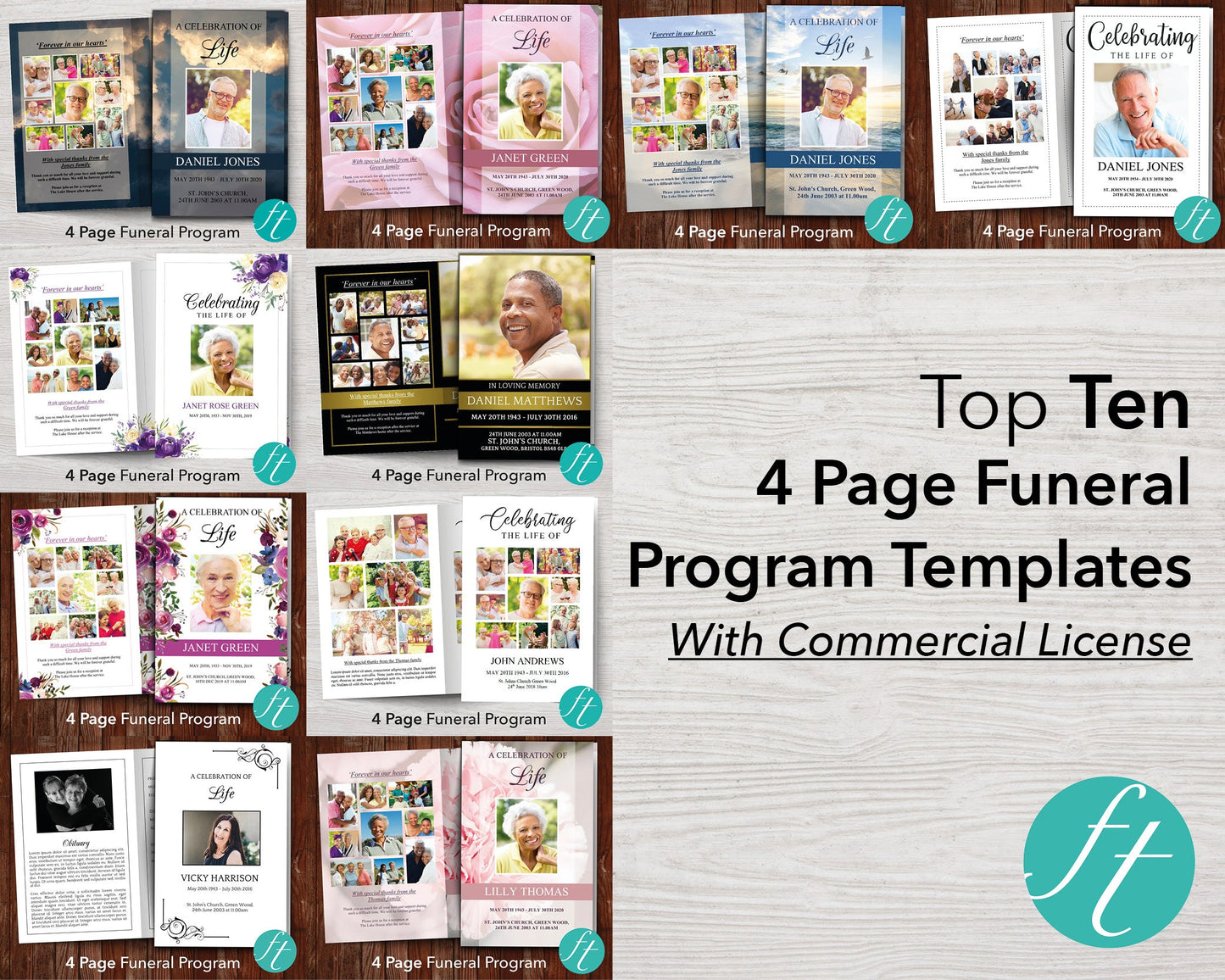 Top Ten 4-Page Funeral Program Templates (Commercial Licenses)
