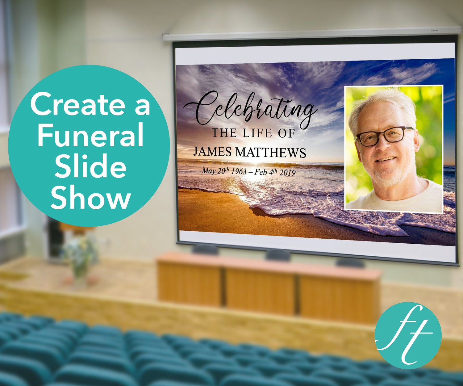 Waves Funeral Welcome Sign + Slide Show, Bookmark, Share a Memory Sign & Cards