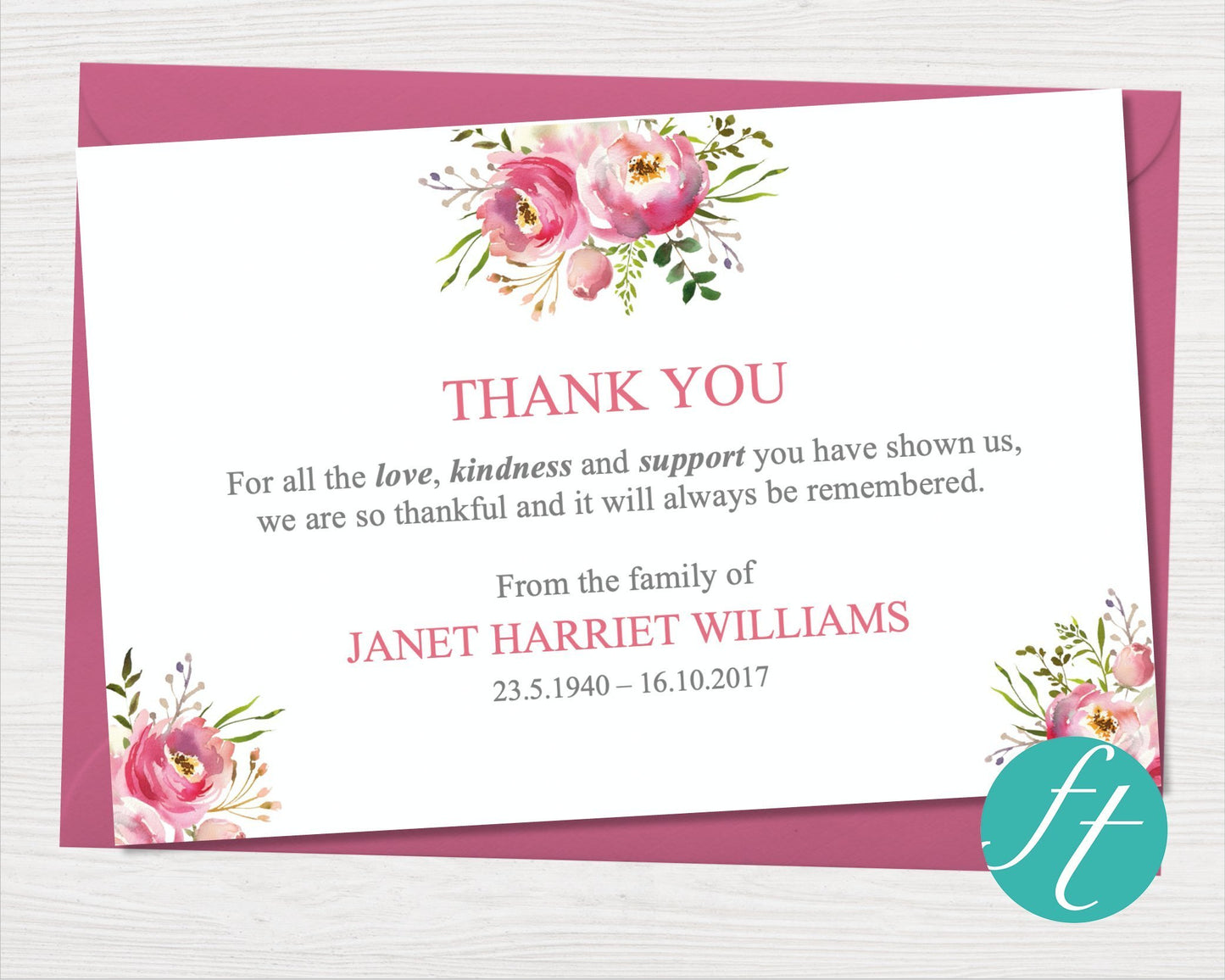 Floral Burst Funeral Thank You Card